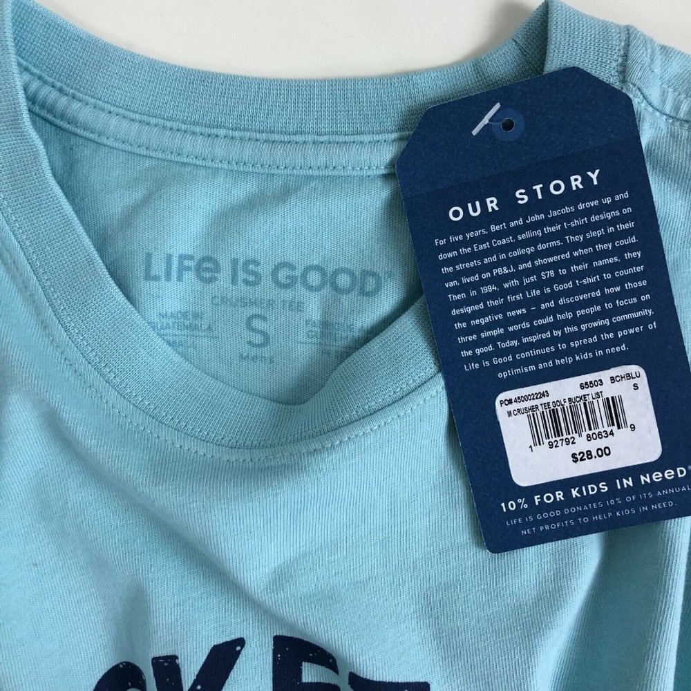 NWT Life Is Good Bucket List Crusher T-Shirt Golf Funny Novelty Blue Mens Small - Picture 7 of 7